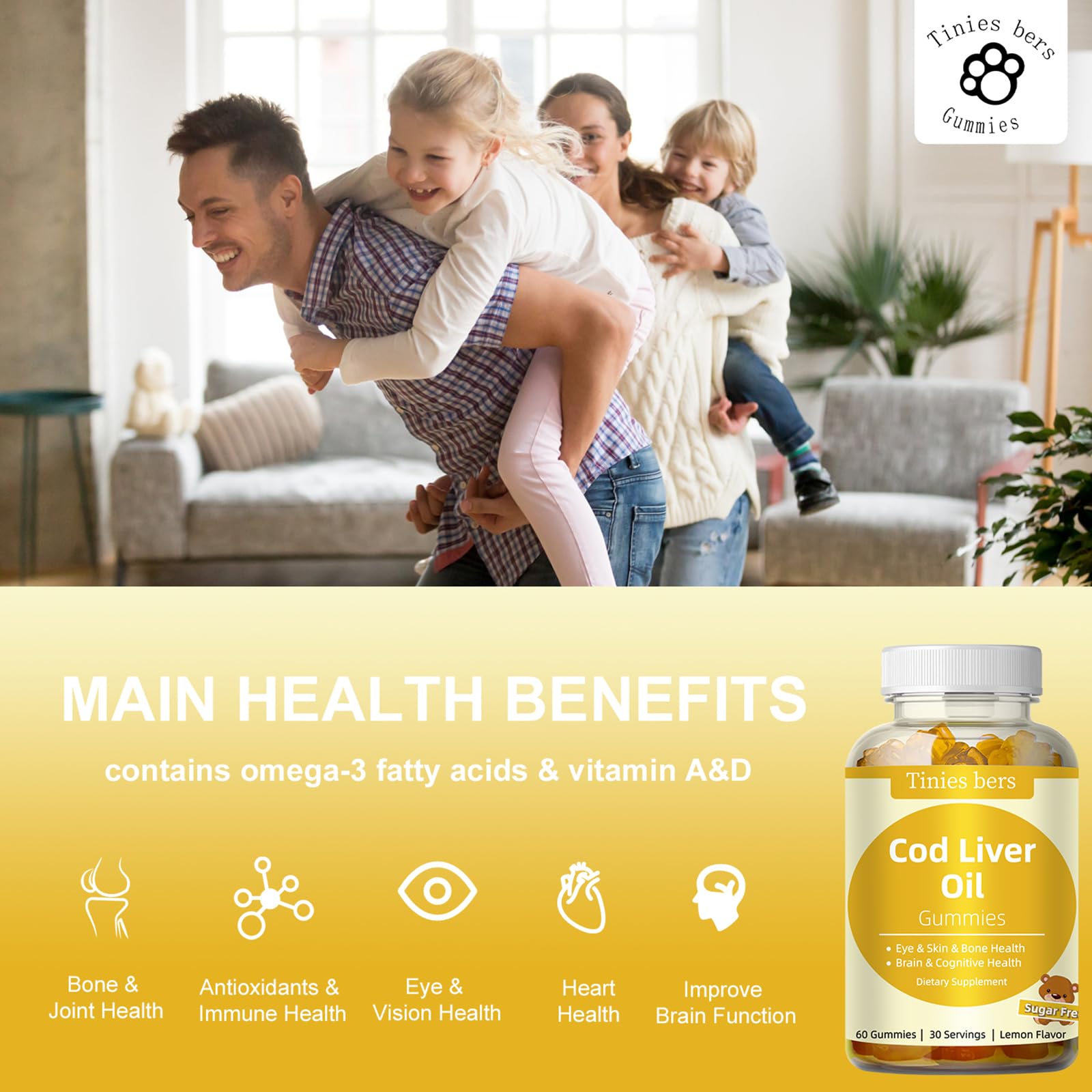 Nutrition facts panel for Tinies bers Cod Liver Oil Gummies 1000mg