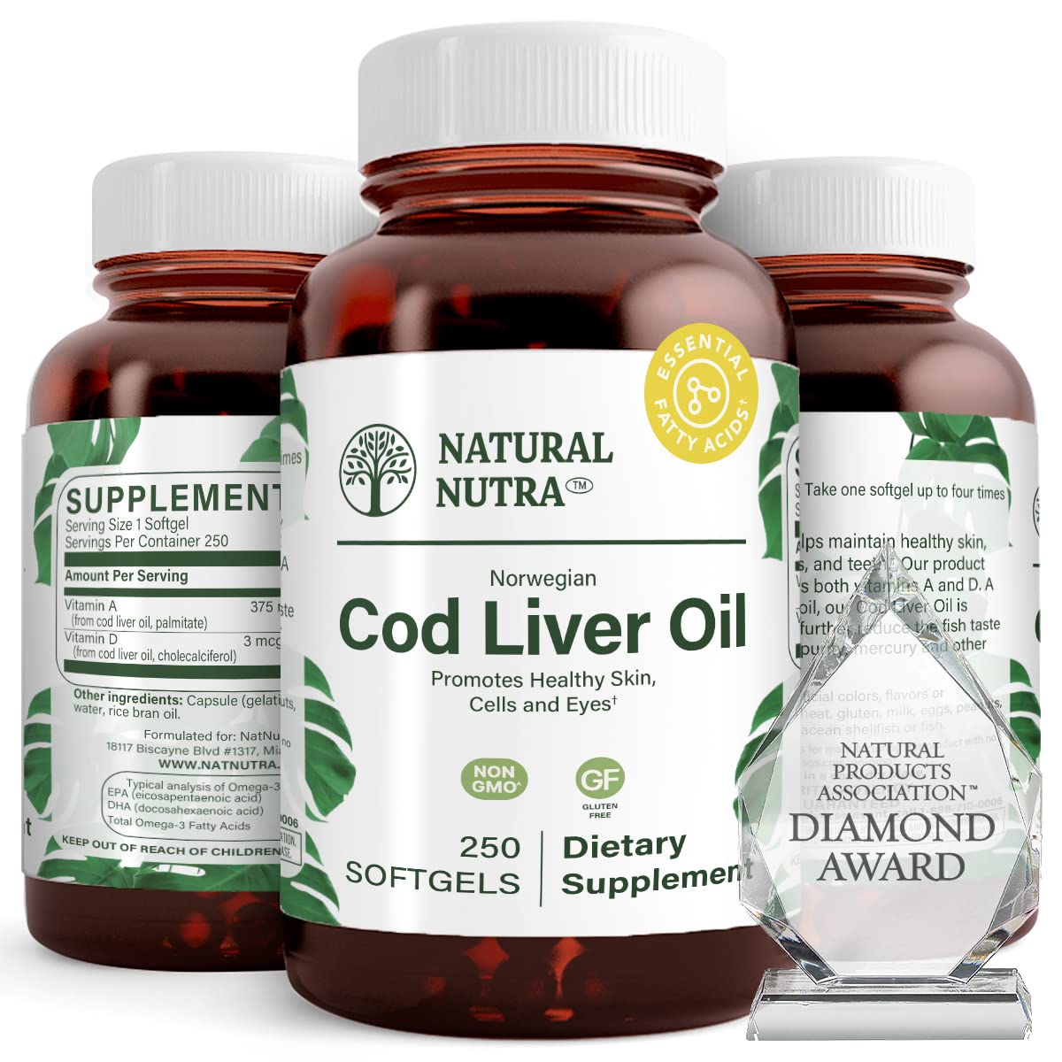 Norwegian Cod Liver Oil softgels in a 250-count bottle
