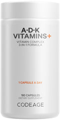 Codeage ADK Vitamins bottle front view highlights essential fat-soluble vitamins.