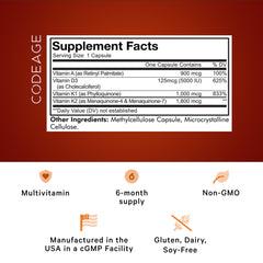 Codeage ADK capsules close-up on a white surface for daily nutrition.