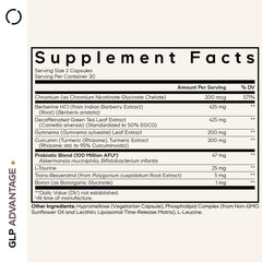 Close-up of Codeage GLP-Advantage+ capsules highlighting liposomal delivery.
