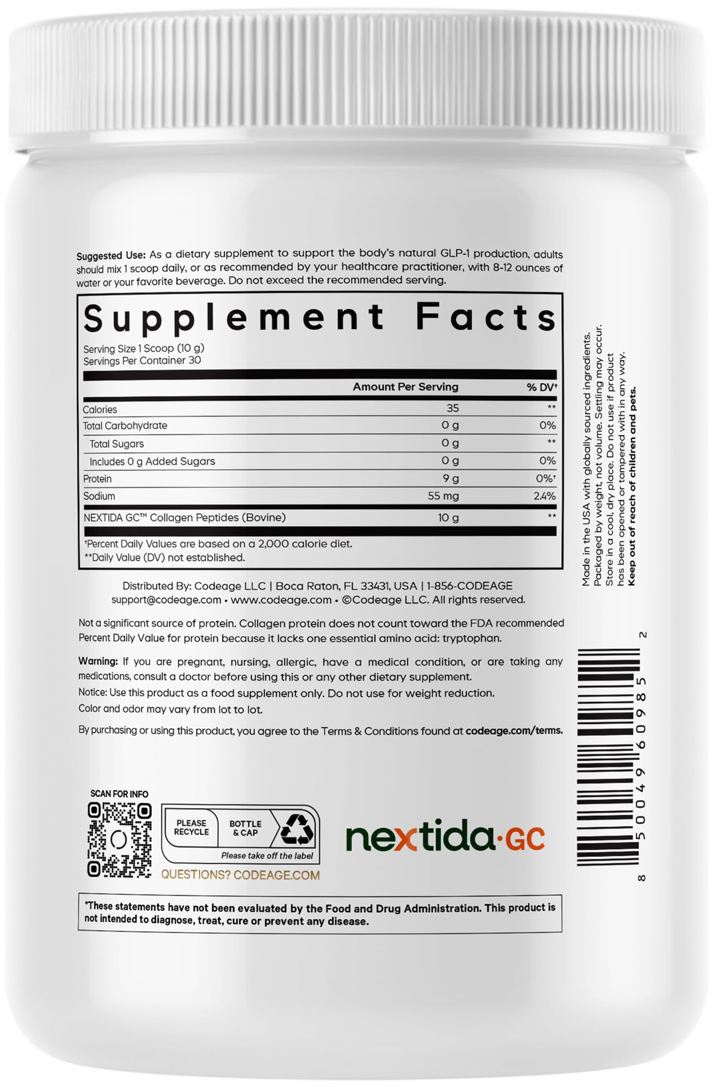 Unflavored Codeage GLP-1 Collagen Powder packaging