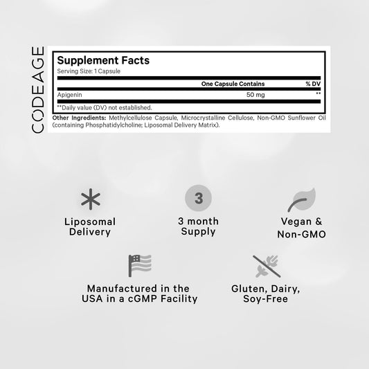 Codeage Liposomal Apigenin bottle and label close up