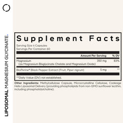 Close-up of Codeage Liposomal Magnesium Glycinate capsules, vegan and non-GMO formula.