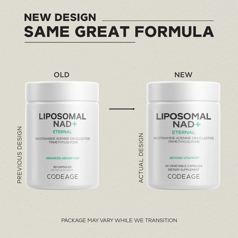 Codeage NAD+ label detail with supplement facts and vegan icon
