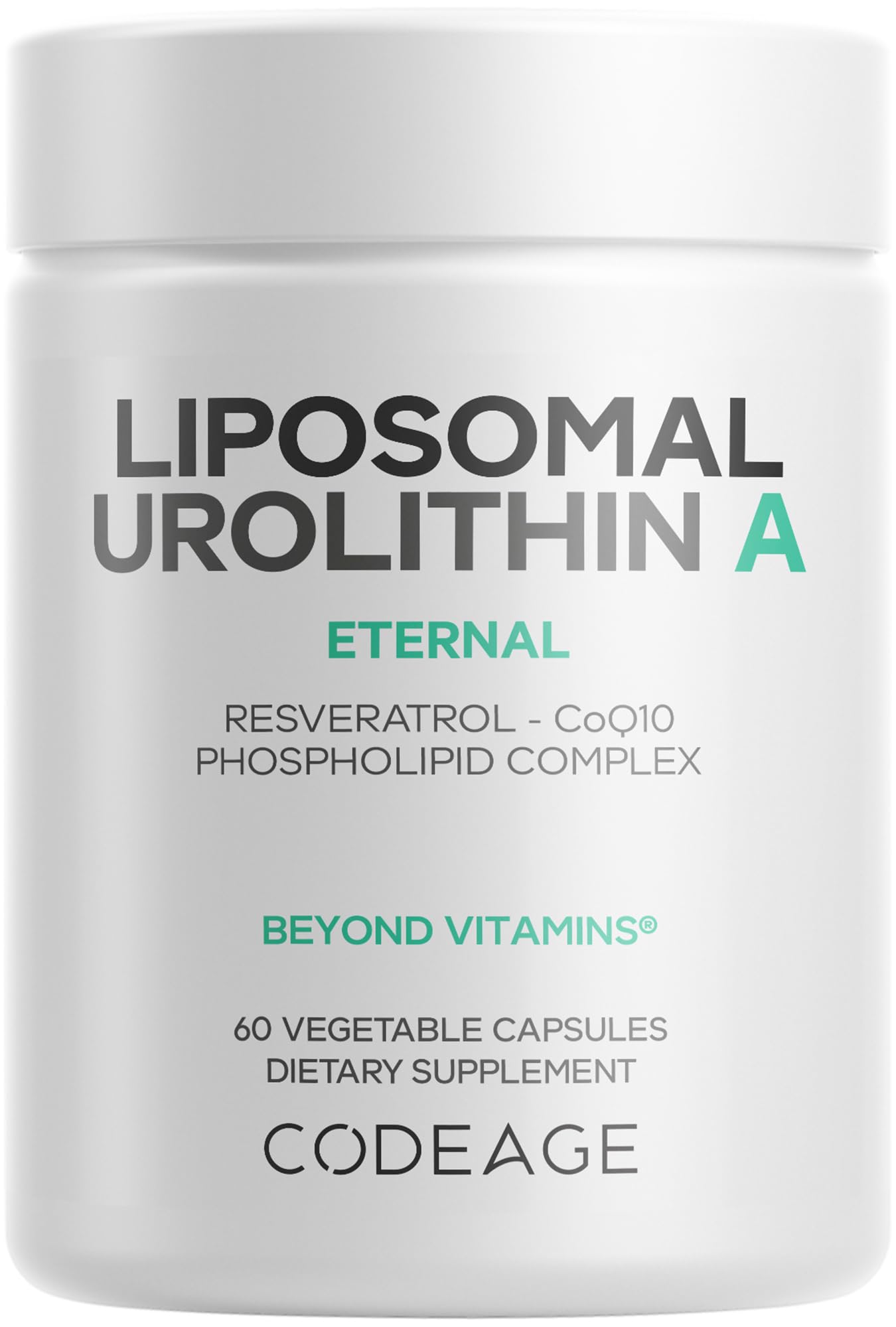 Codeage Liposomal Urolithin A bottle and capsules on white background