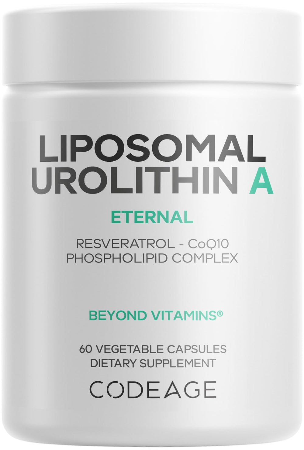 Codeage Liposomal Urolithin A bottle and capsules on white background