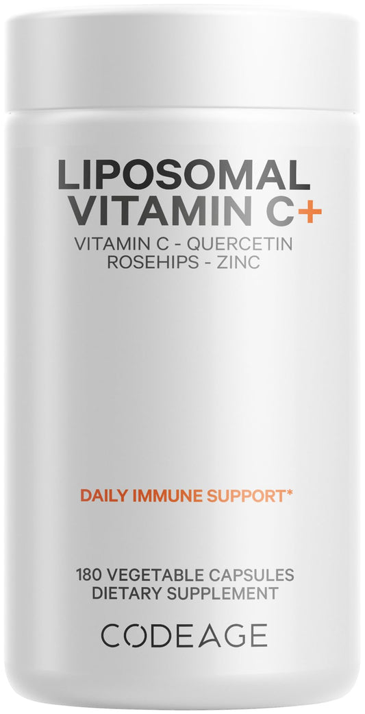 Codeage Liposomal Vitamin C 1500mg bottle label with zinc and citrus bioflavonoids