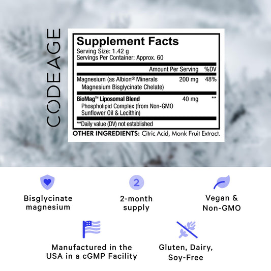 Codeage Magnesium Glycinate powder front label close-up