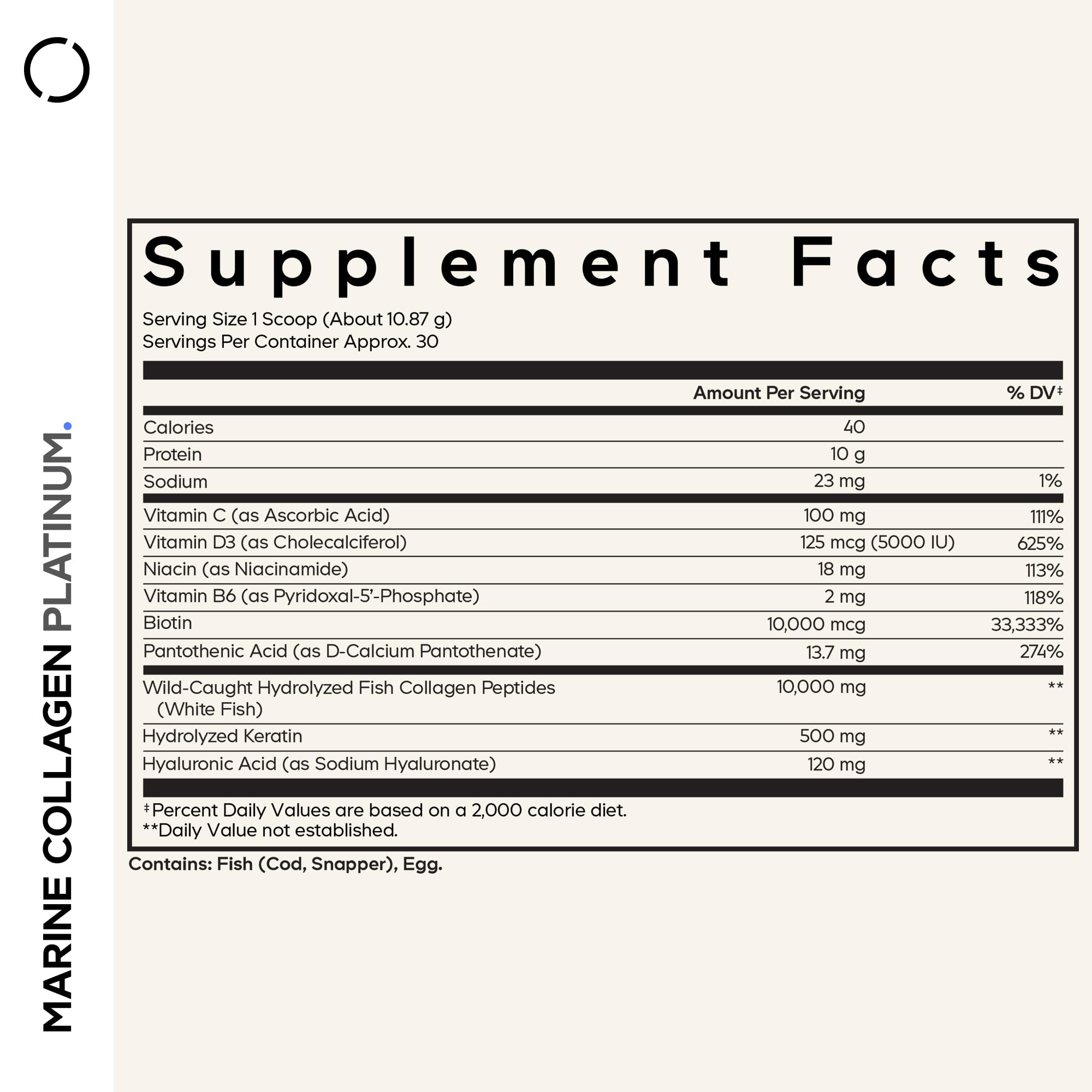 Ingredients display: Biotin 10,000 mcg, Vitamins C, D3, B6