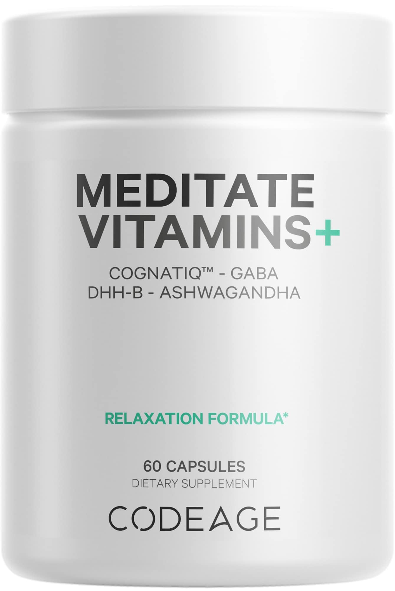 Codeage Meditate Vitamins+ main bottle with glossy label