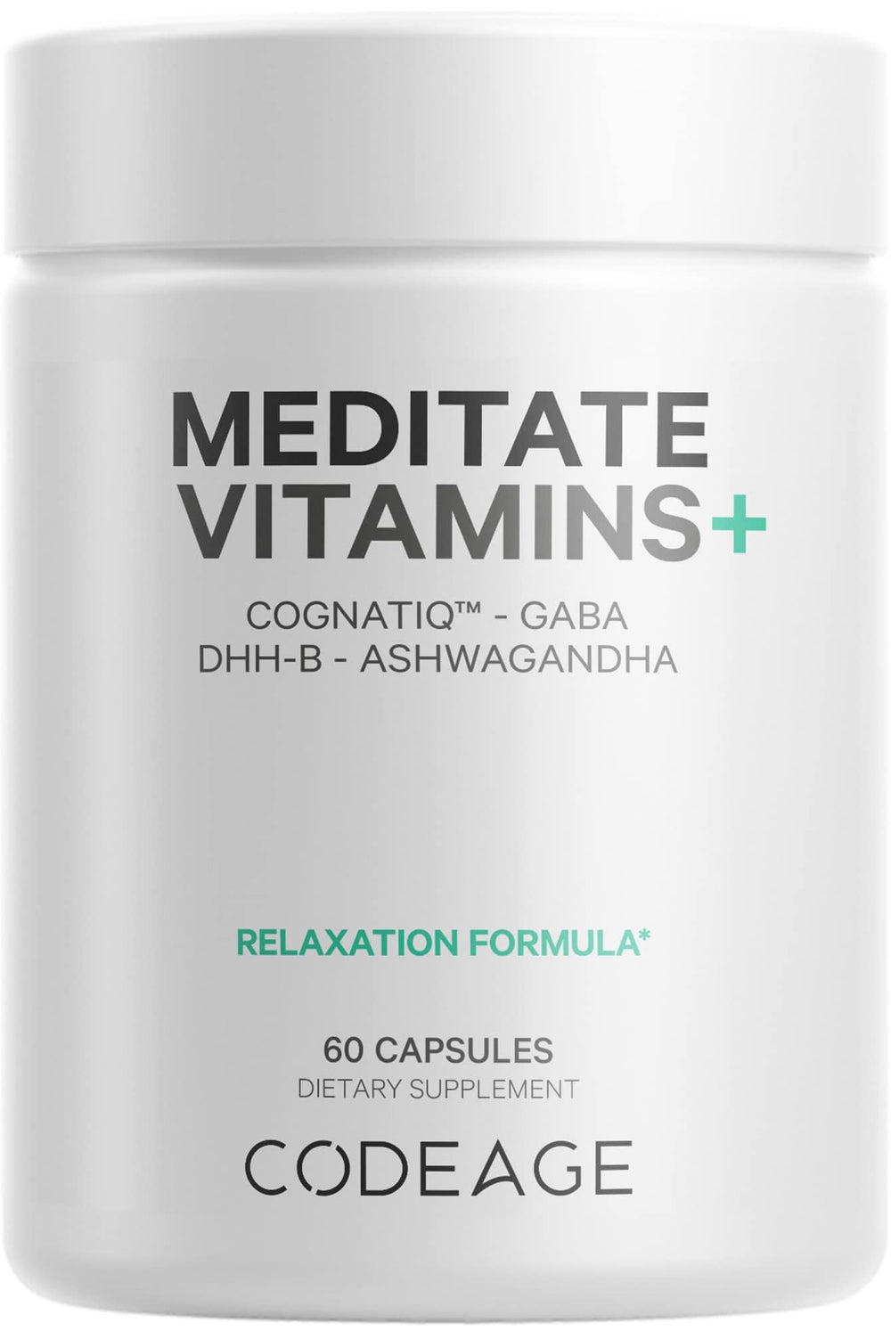 Codeage Meditate Vitamins+ main bottle with glossy label
