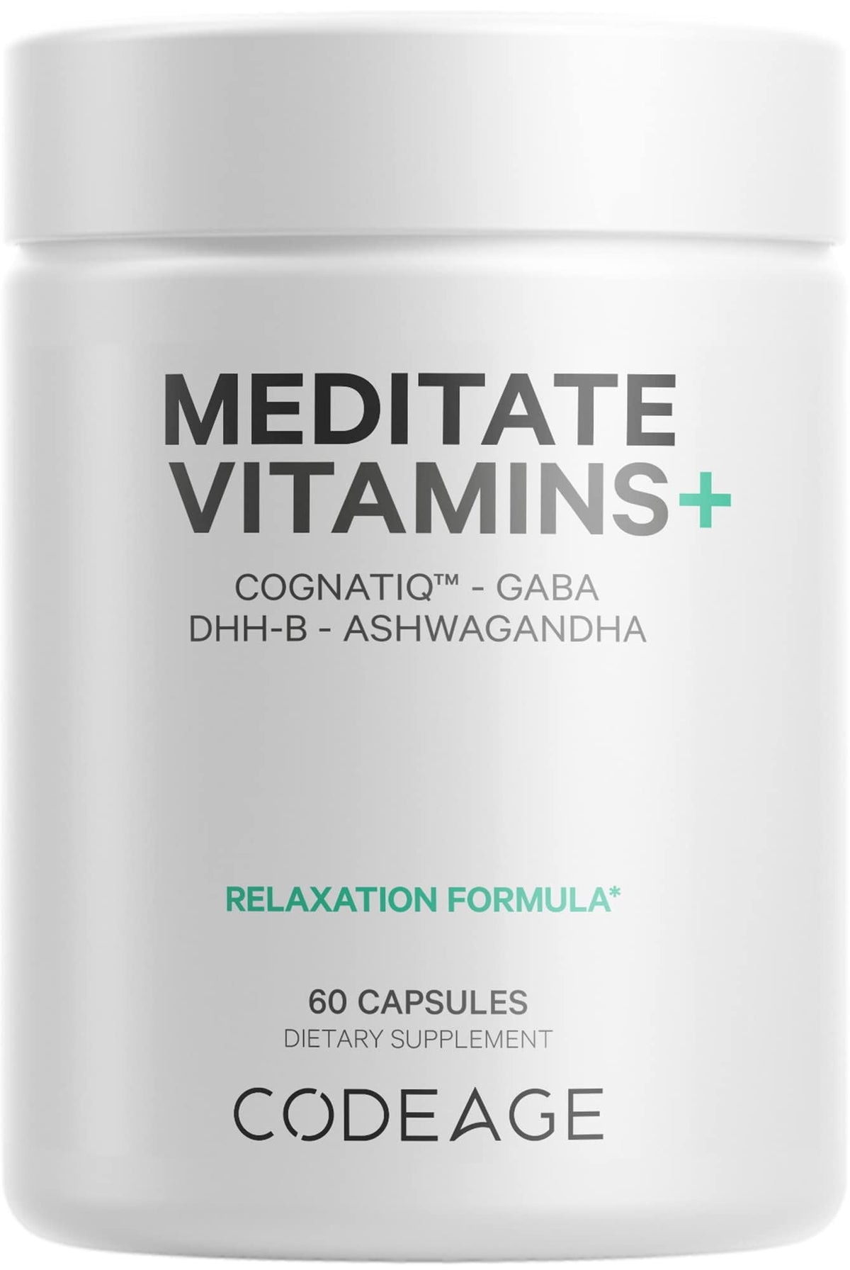 Codeage Meditate Vitamins+ main bottle with glossy label