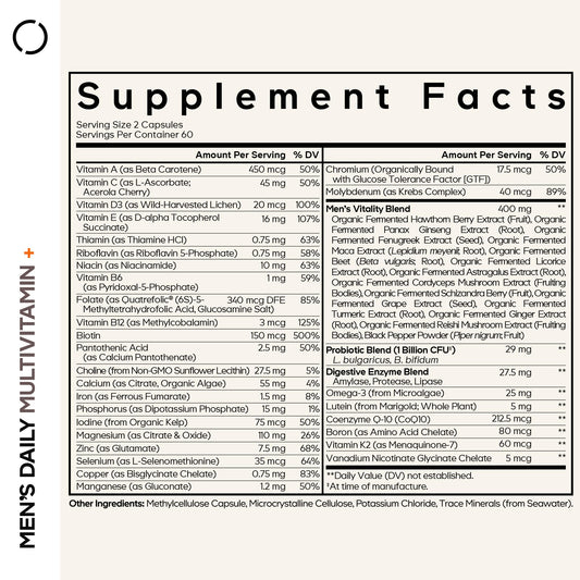 Close-up of Codeage Men’s Daily Multivitamin label