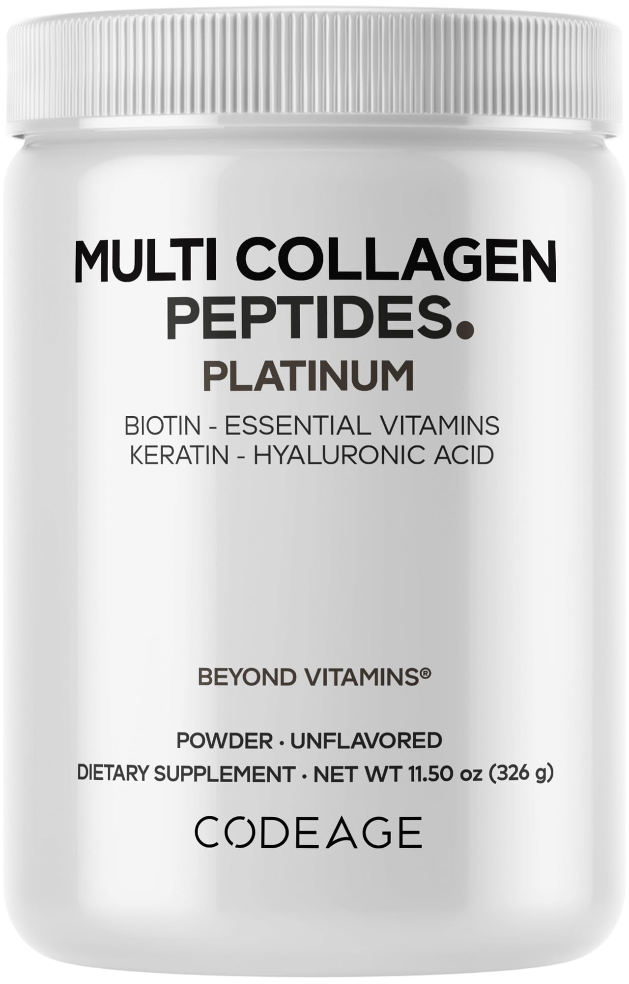 Codeage Multi Collagen bottle on counter, convenient daily supplement for busy lifestyles.