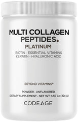 Codeage Multi Collagen bottle on counter, convenient daily supplement for busy lifestyles.