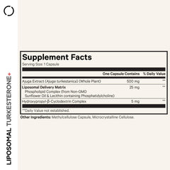 Supplement facts panel indicating 500 mg Ajuga turkestanica extract per serving