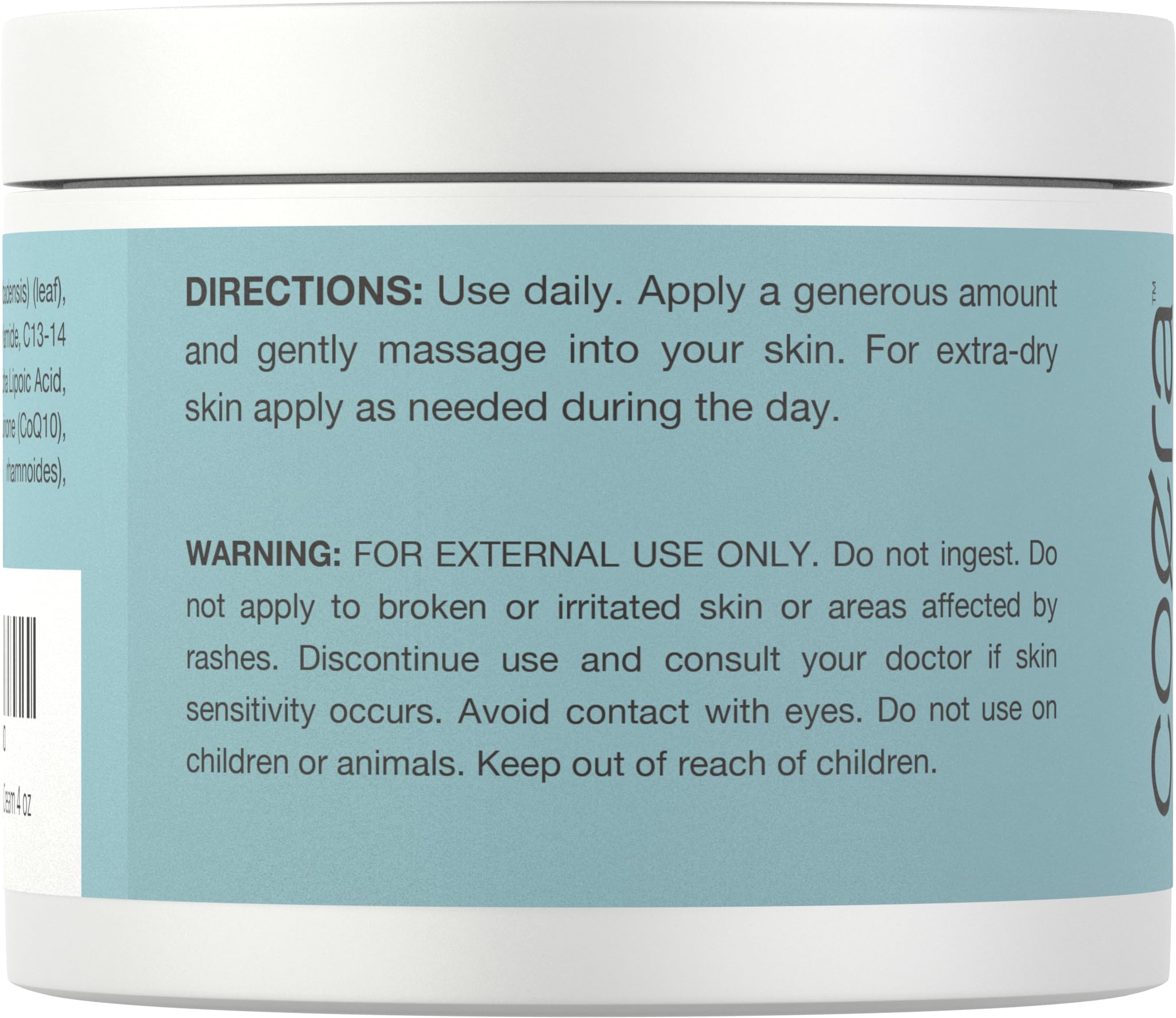 Coera DMAE Cream jar close-up highlights rich texture and moisture