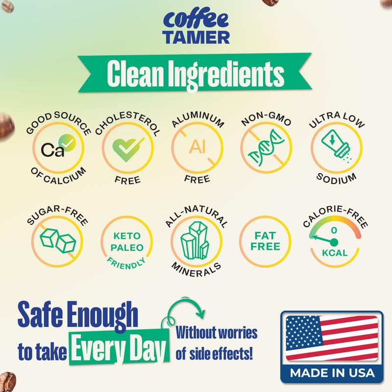 Coffee Tamer mineral formula packets highlight natural minerals for pH balance