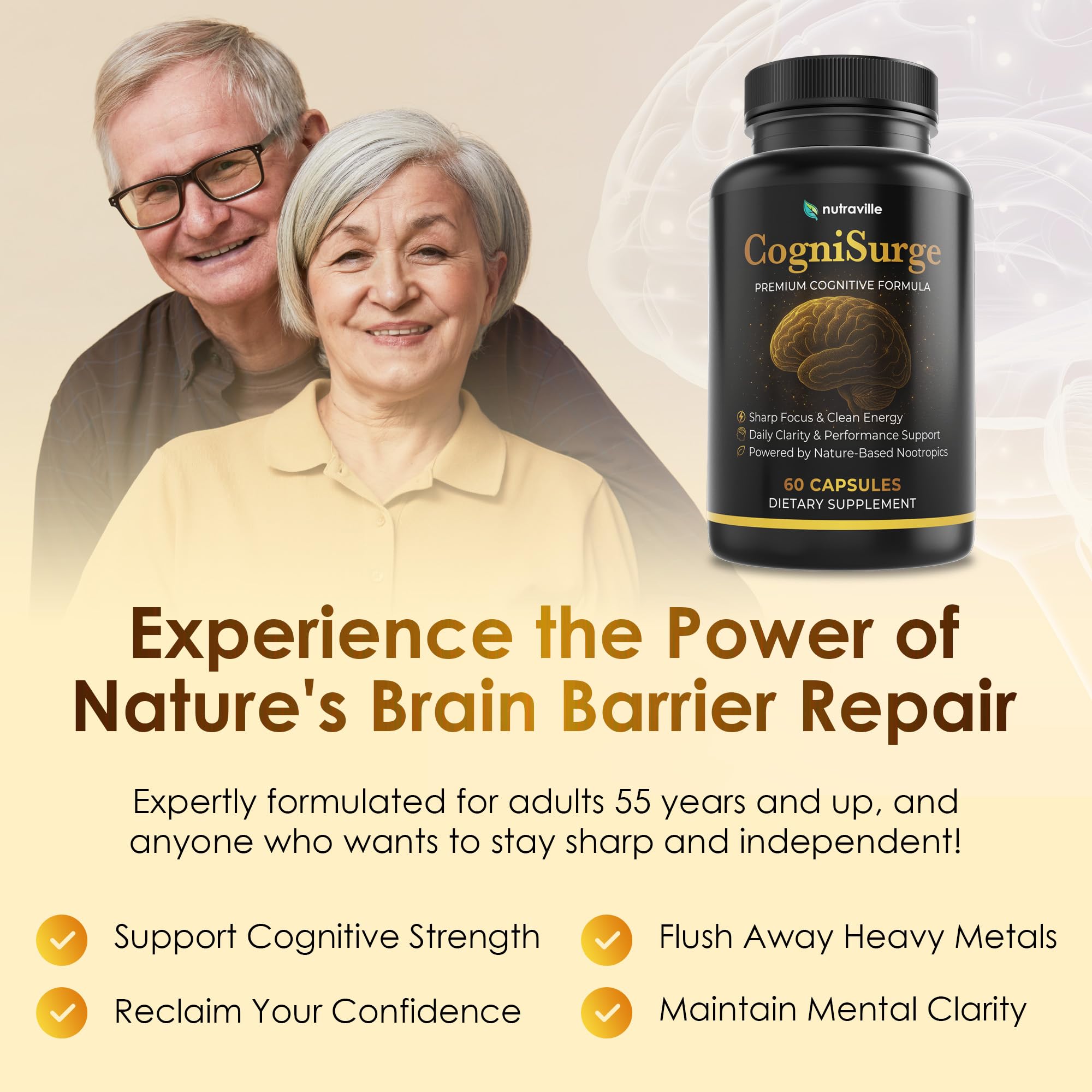 CogniSurge bottle showcasing Bacopa Monnieri ingredient