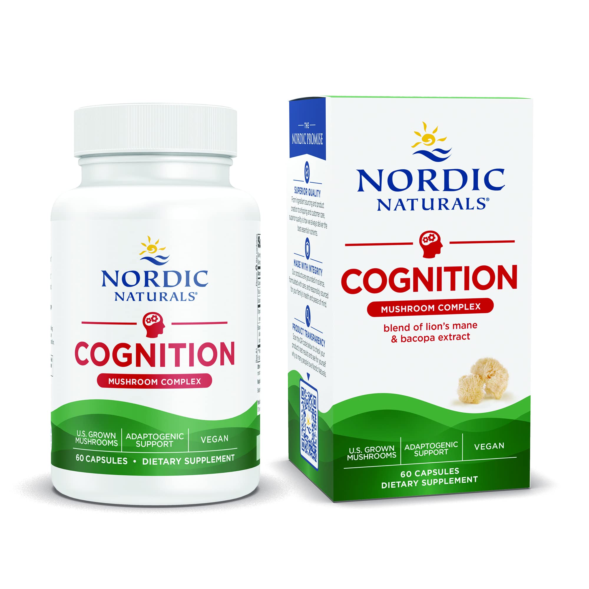 Bottle front view of Nordic Naturals Cognition Mushroom Complex