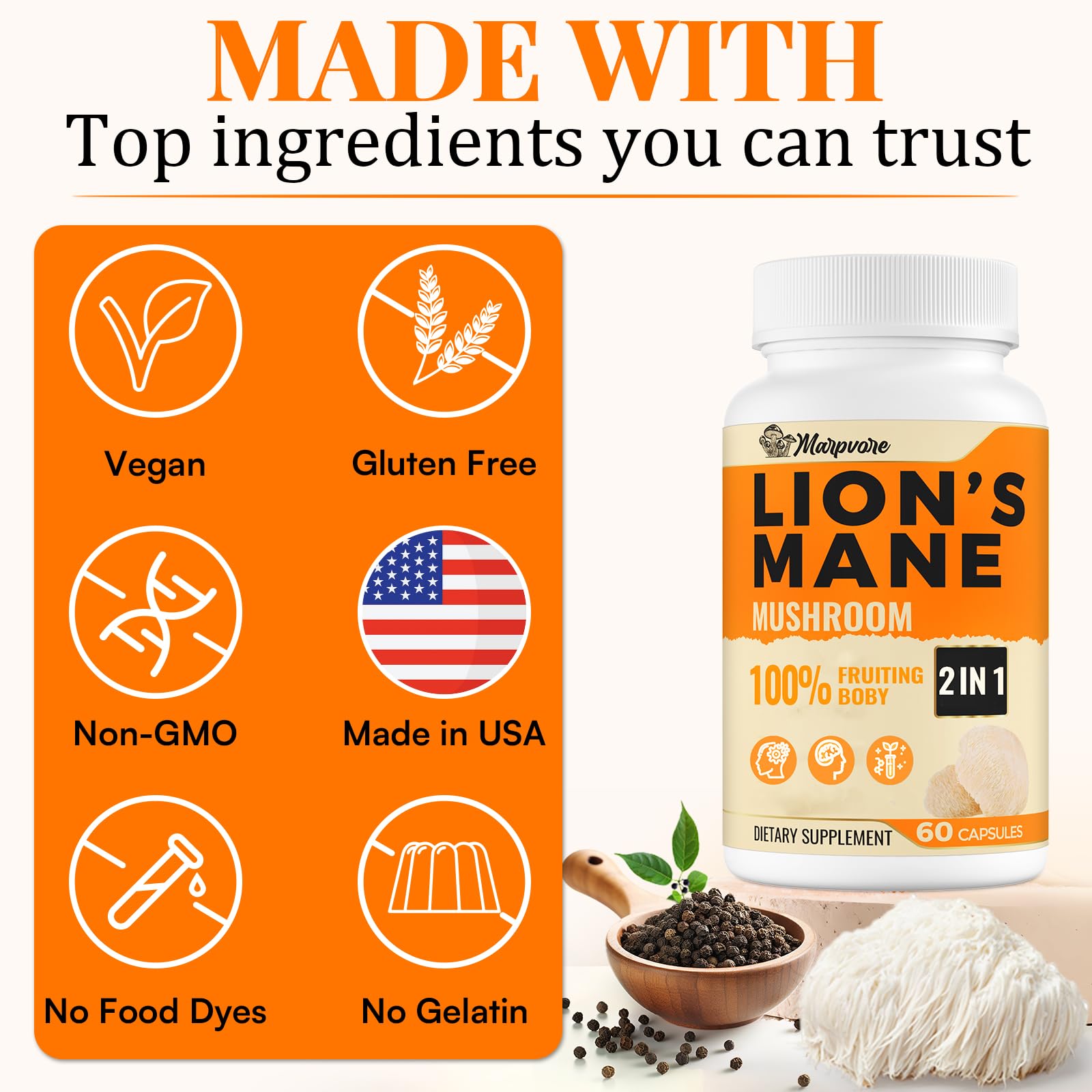 Nootropic brain health concept with capsules and brain graphic
