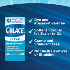Colace bottle with patient-friendly instructions visible on label