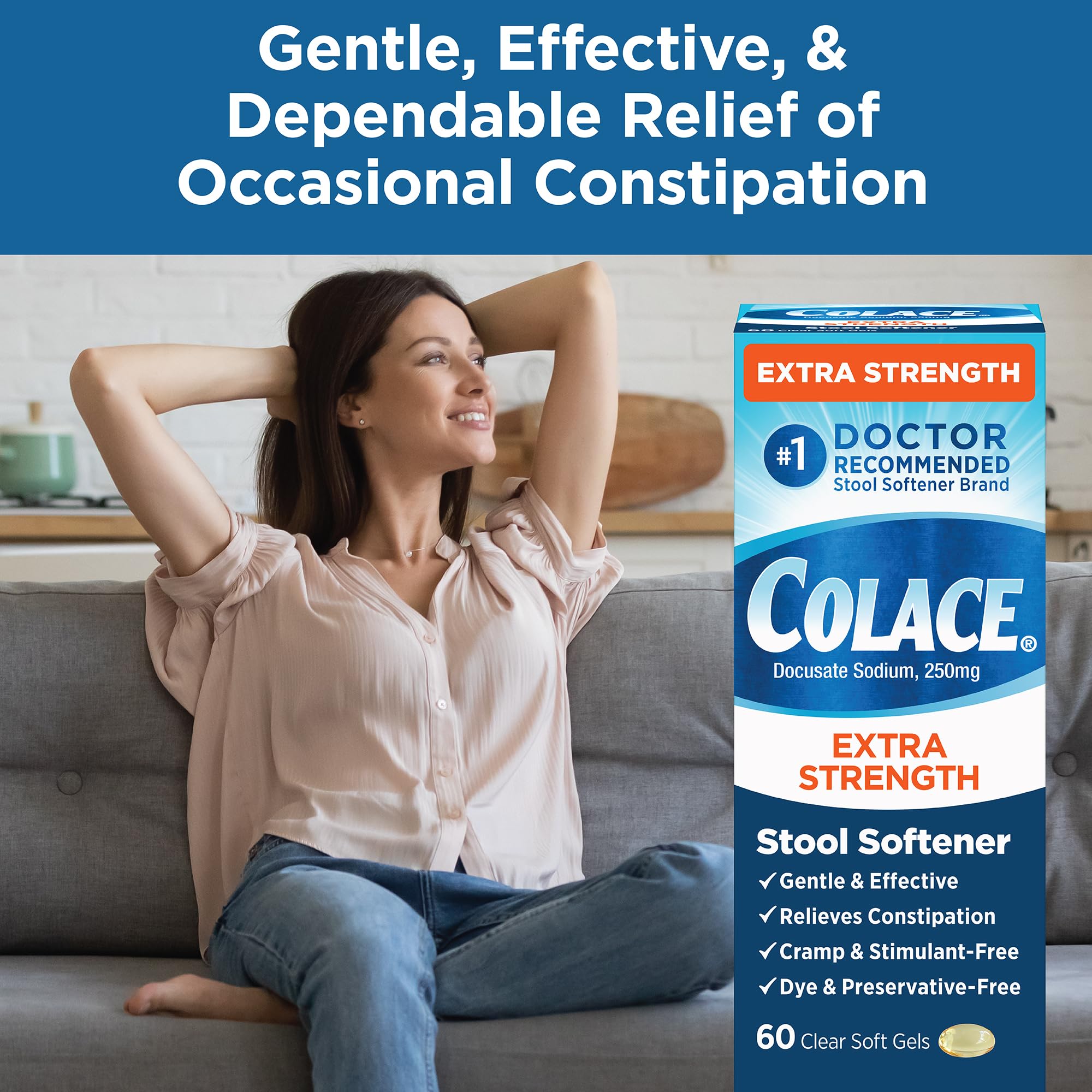 Colace doctor-recommended logo signaling trusted, gentle relief.