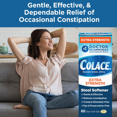 Colace doctor-recommended logo signaling trusted, gentle relief.