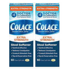 Colace extra-strength stool softener packaging illustrating gentle, dependable relief options.