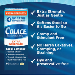 Colace patient-use guide illustration depicting non-stimulant relief approach.