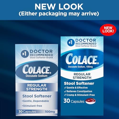 Colace Regular Strength packaging front emphasizes doctor recommendation and 30-count convenience