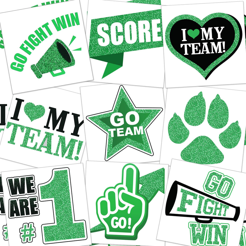 Colarr 180-piece green and black team spirit tattoos pack for group cheering