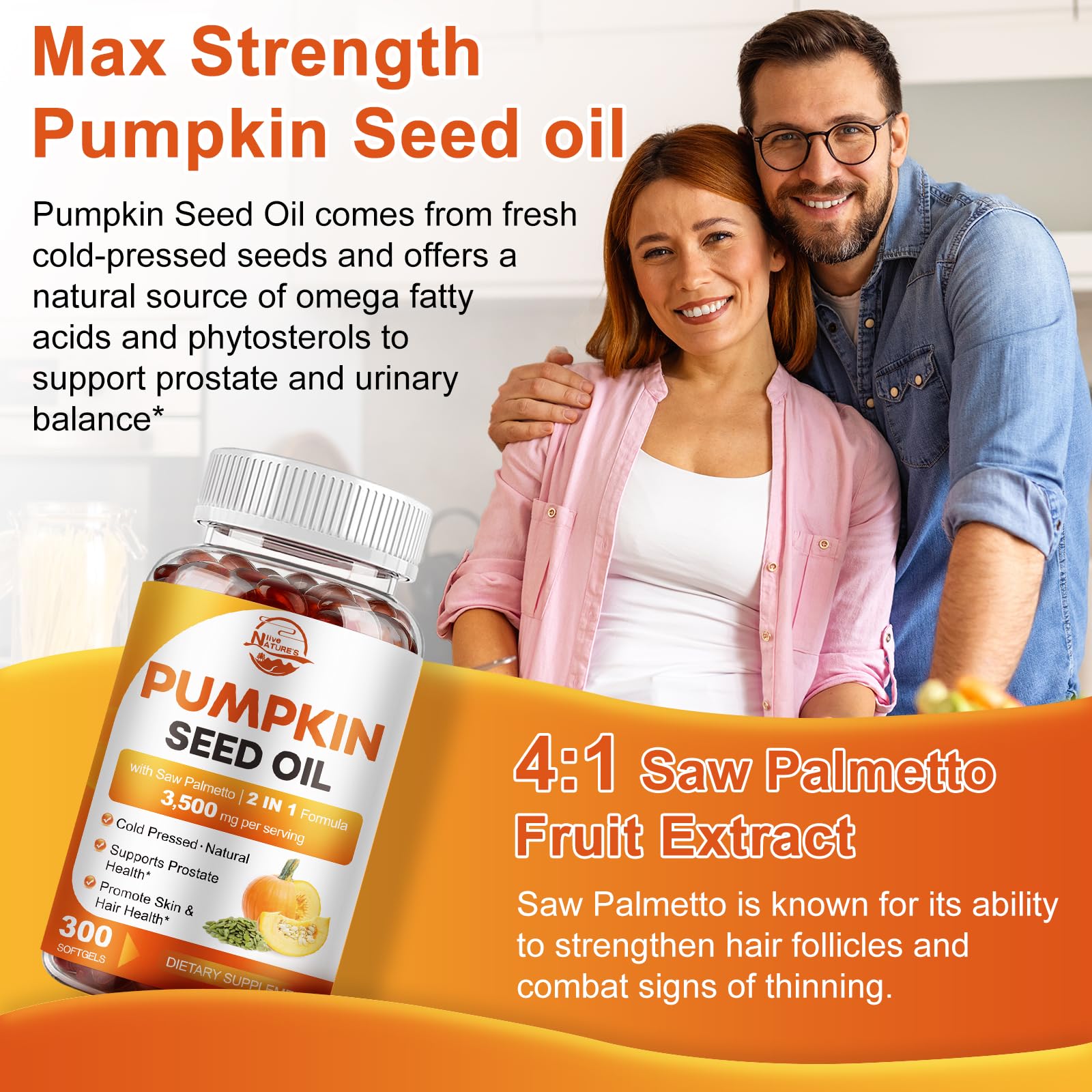 Cold-pressed non-GMO pumpkin seed oil bottle