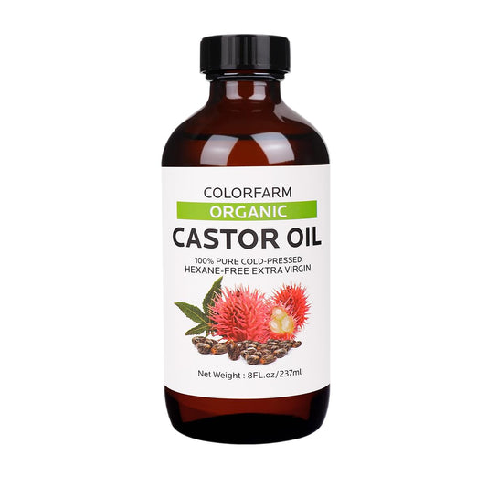 Cold-pressed organic castor oil in a glass bottle (8 oz)