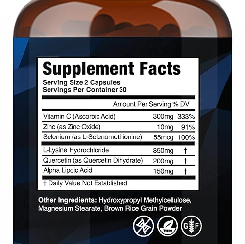 Cold Sore Shield bottle back label lists L-Lysine and minerals