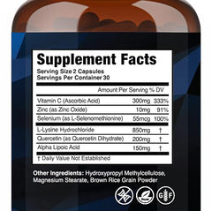 Cold Sore Shield bottle back label lists L-Lysine and minerals