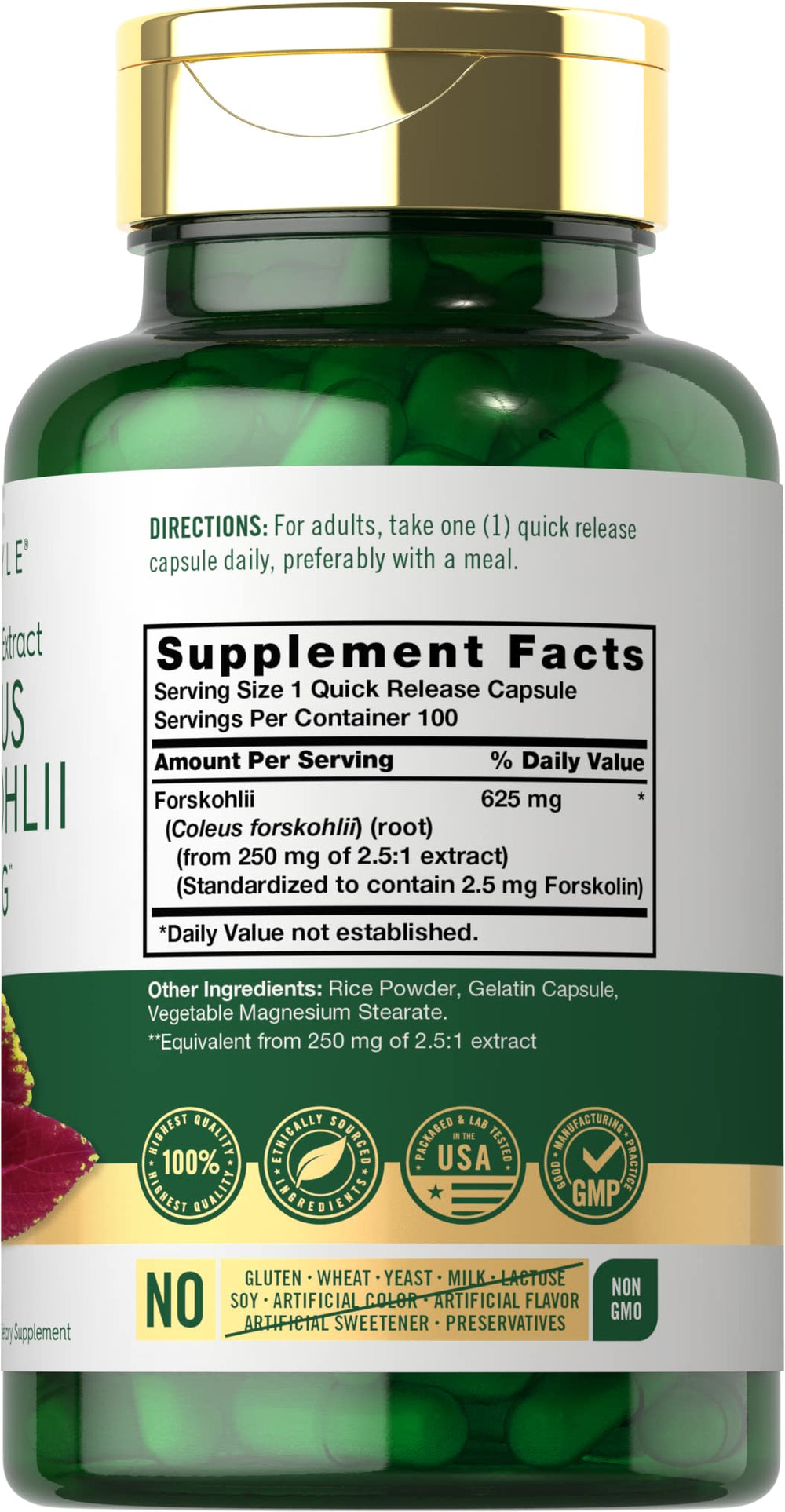 Coleus Forskohlii capsules 625mg label close-up