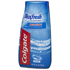 Colgate Max Fresh 2-in-1 toothpaste gel and mouthwash packaging with breath strips