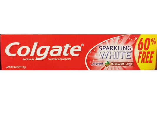 Colgate Anticavity Fluoride Toothpaste Sparkling White Cinnamint tube