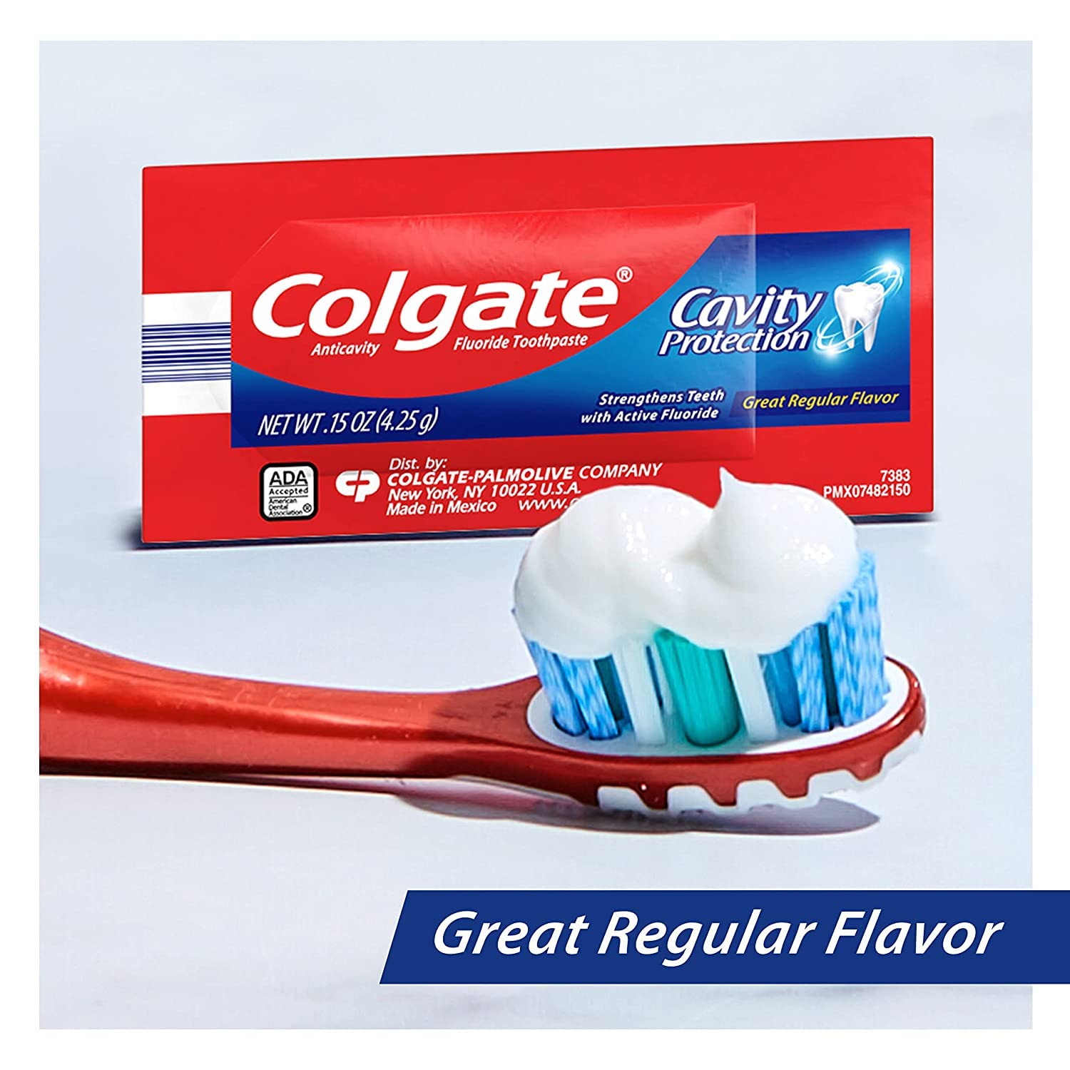 Single-use foil pouch for Colgate anticavity toothpaste