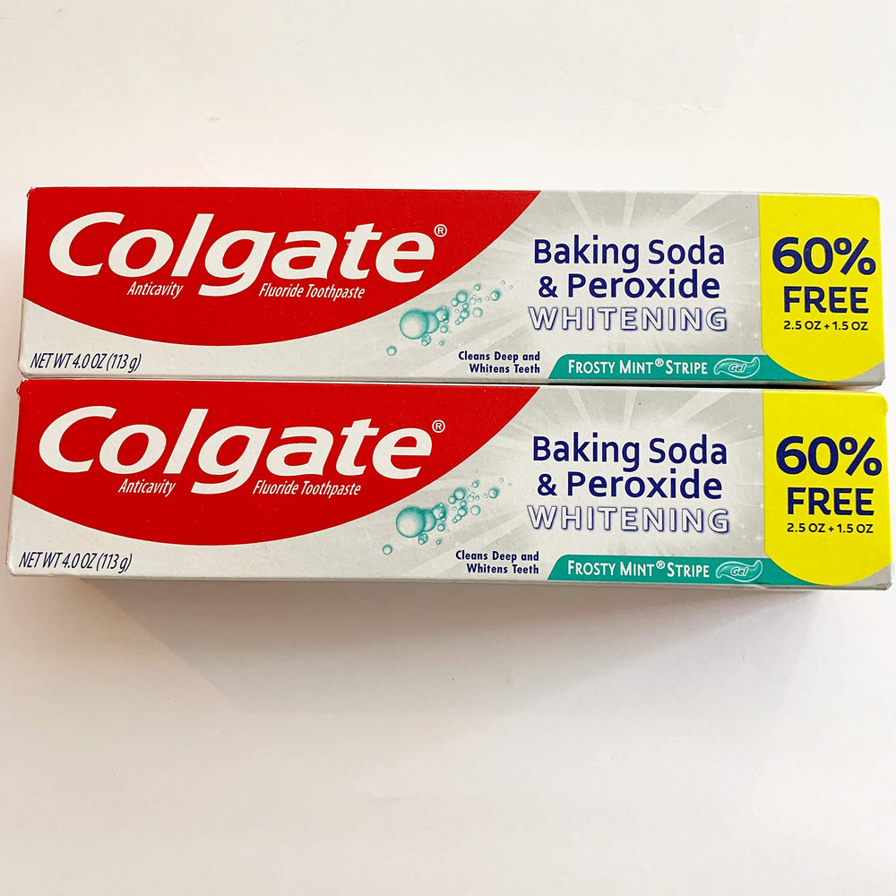 Colgate Baking Soda & Peroxide Whitening toothpaste with Frosty Mint Stripe in a 4 oz tube