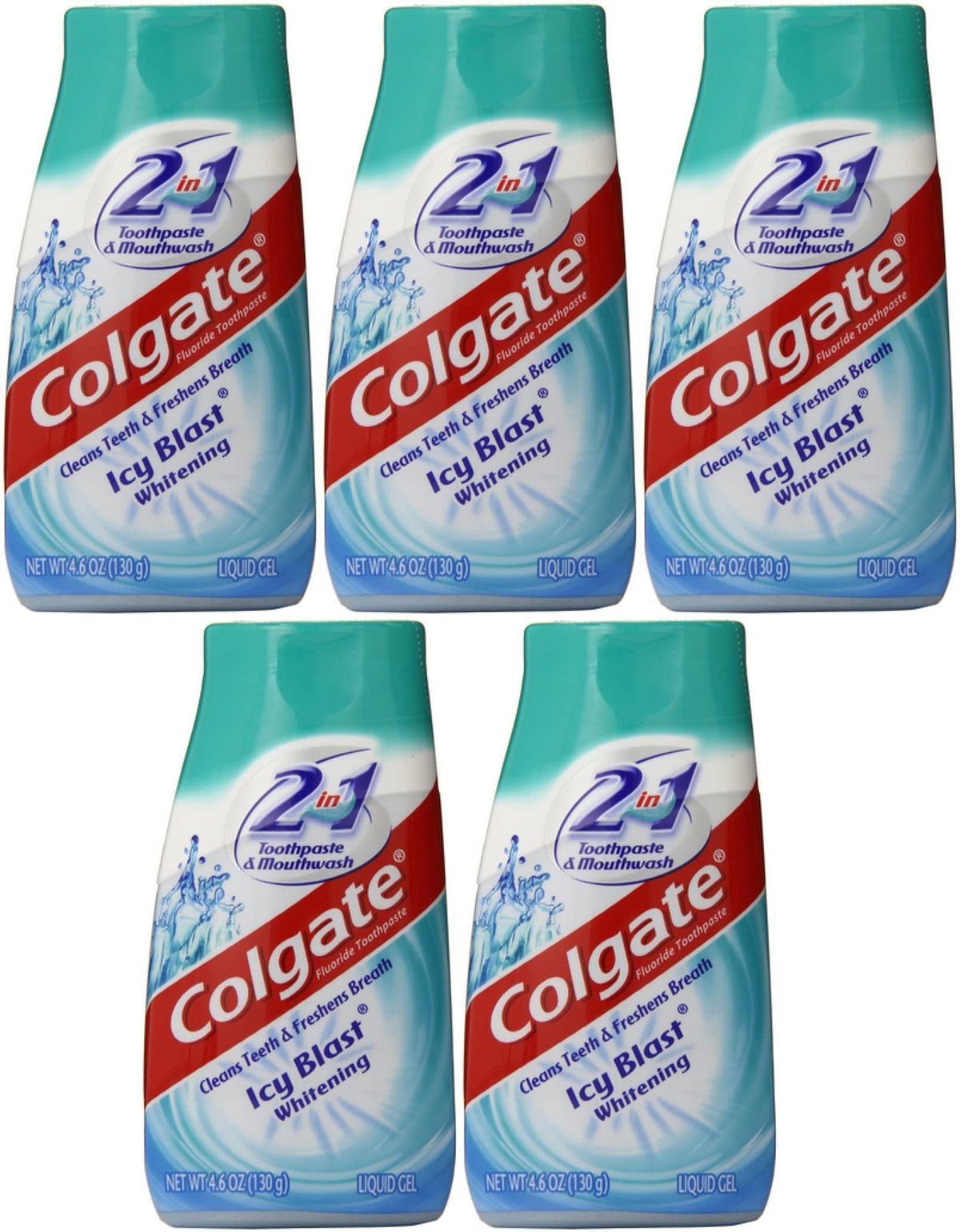Colgate 2-in-1 Whitening Toothpaste Icy Blast 5-pack bottle display