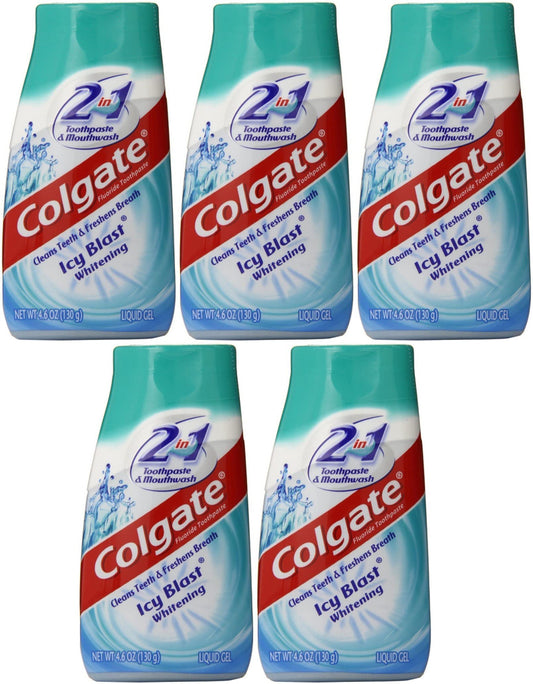 Colgate 2-in-1 Whitening Toothpaste Icy Blast 5-pack bottle display
