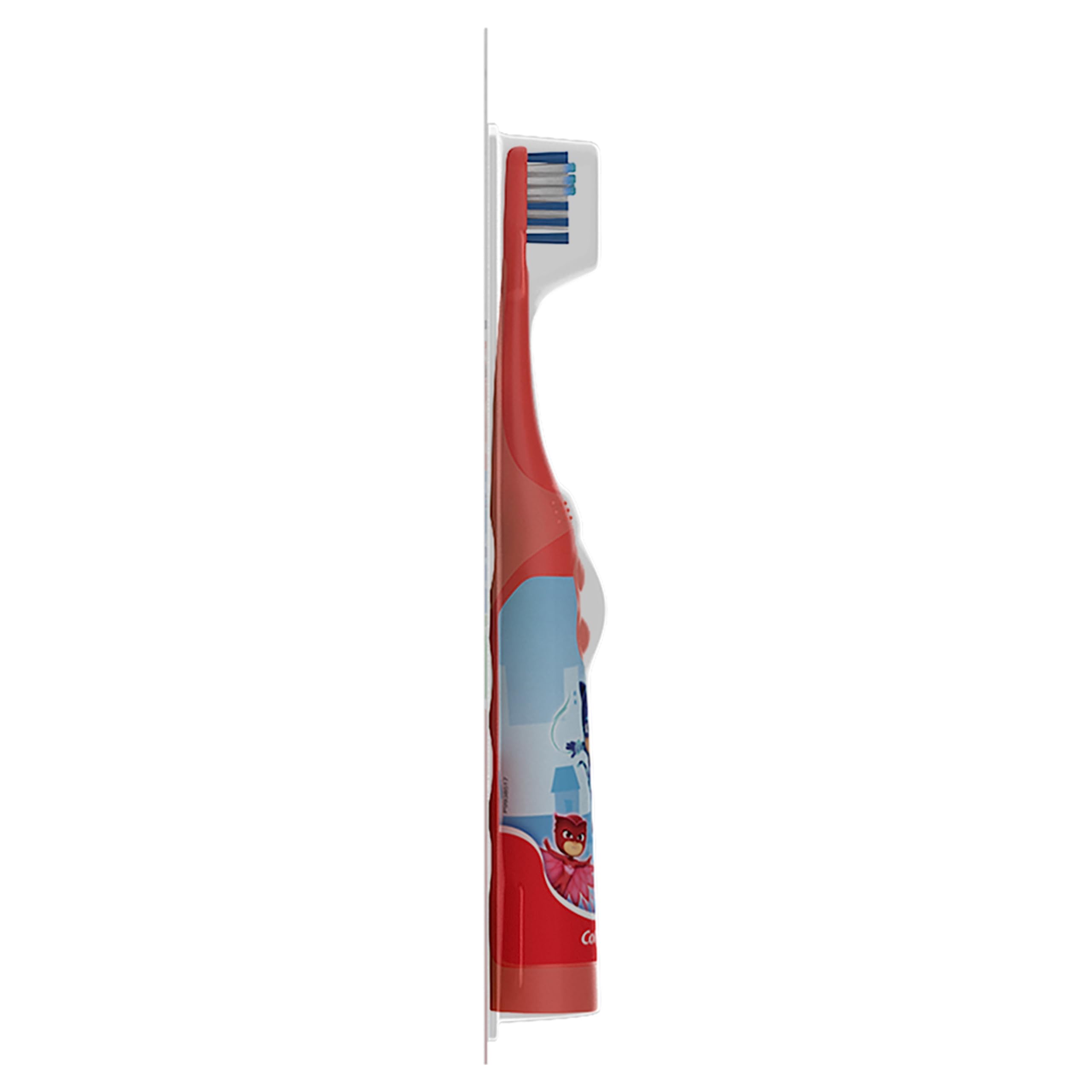 Battery compartment open on Colgate Kids PJ Masks toothbrush