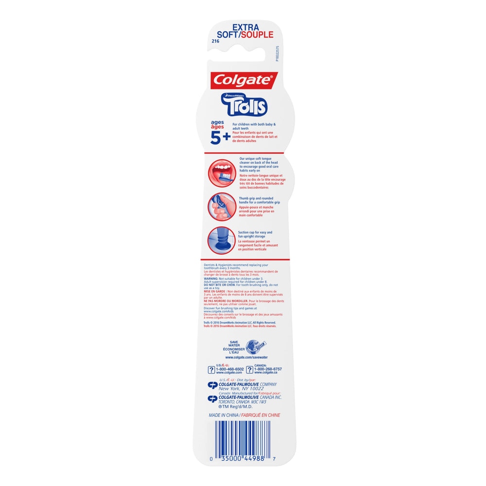 Colgate Kids Trolls toothbrush with suction cup for upright storage