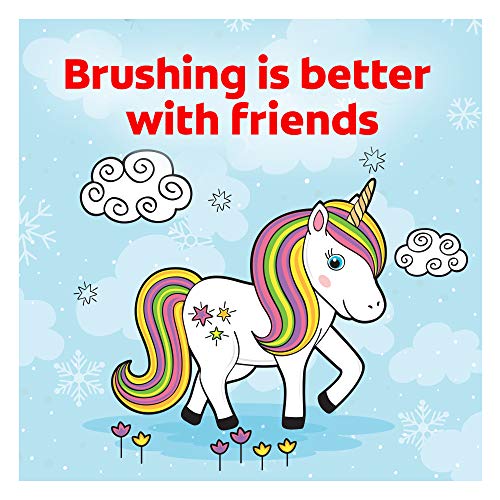 Close-up of unicorn design on Colgate Kids toothbrush