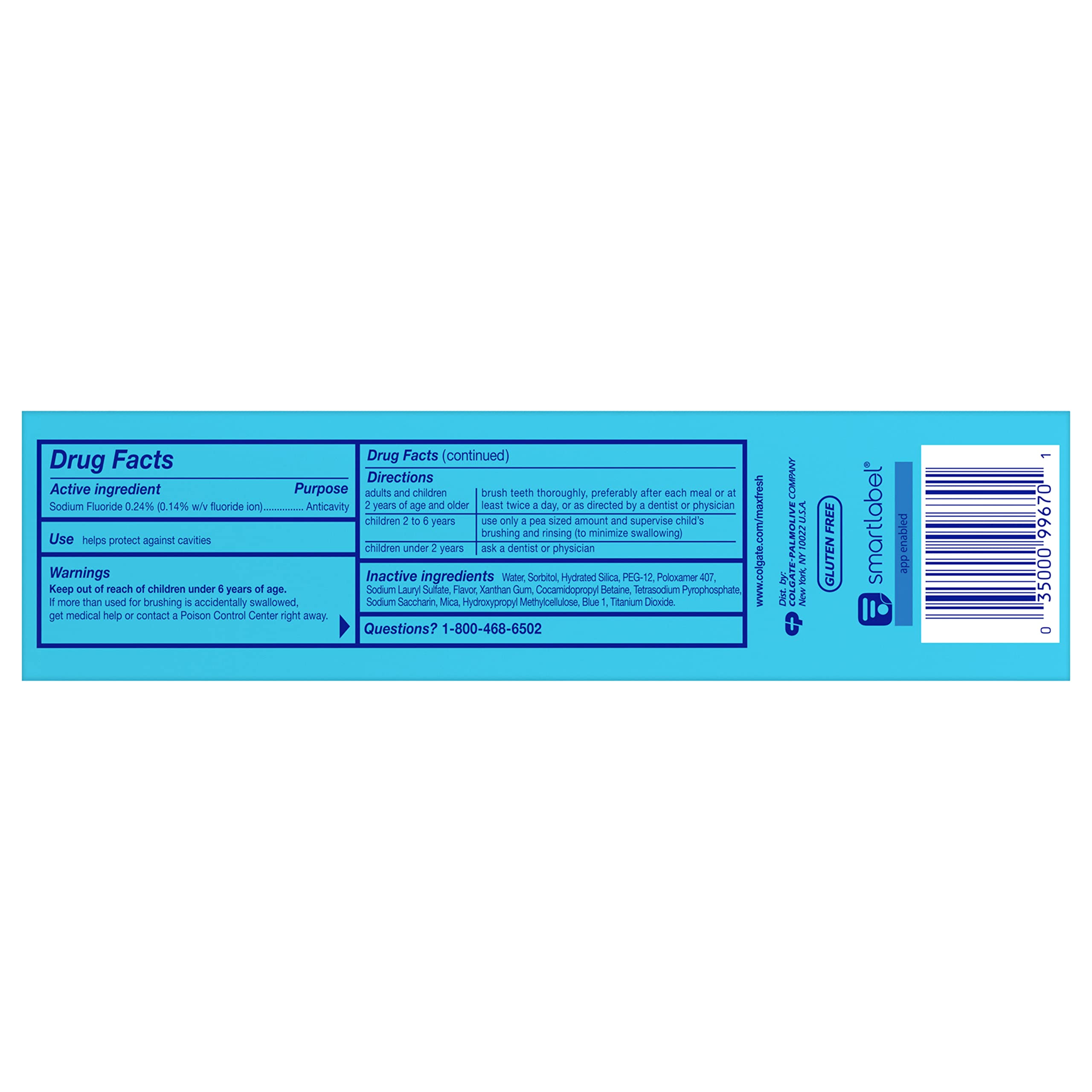 Close-up of Colgate Max Clean Whitening Foaming Toothpaste four-pack packaging