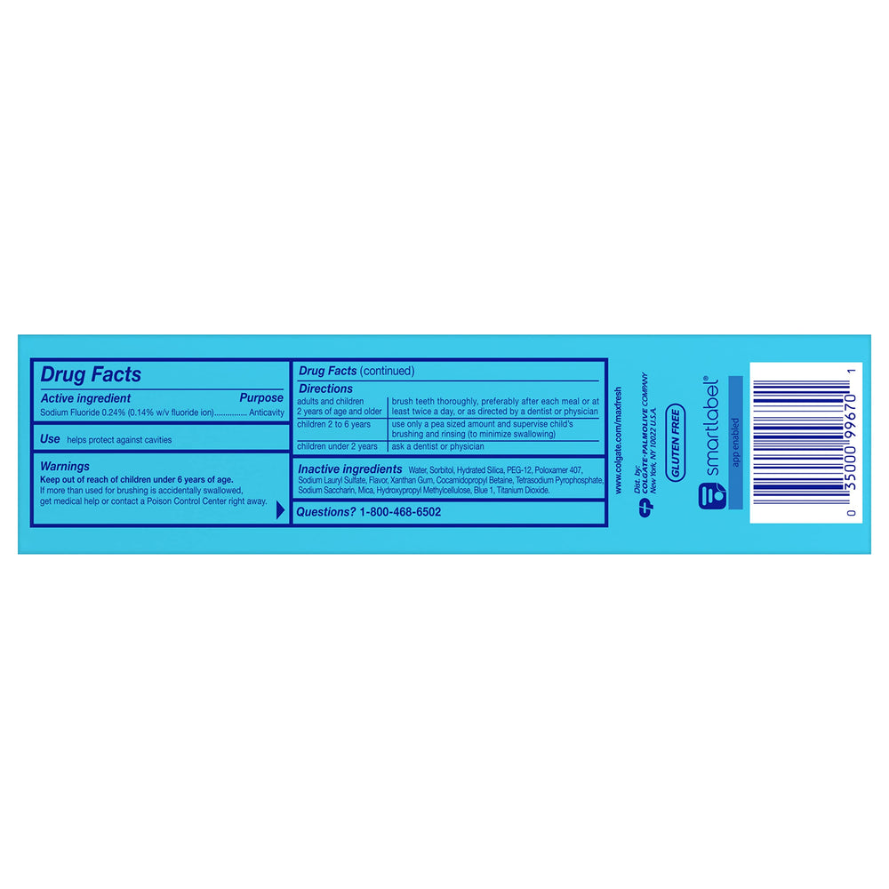 Close-up of Colgate Max Clean Whitening Foaming Toothpaste four-pack packaging