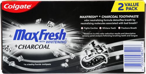 Two Colgate Max Fresh Charcoal Mint tubes side by side